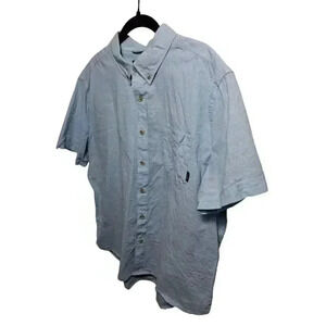 Eddie Bauer Men's Button Down Shirt Linen Look Short Sleeve Shirt Blue Sz XL